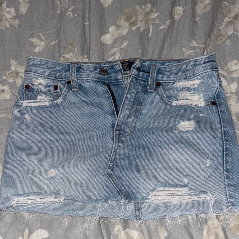 Abercrombie & Fitch Light Blue Distressed Denim Mini Skirt
